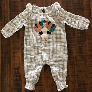Mud Pie Turkey Ruffle One-piece: 6-9 months